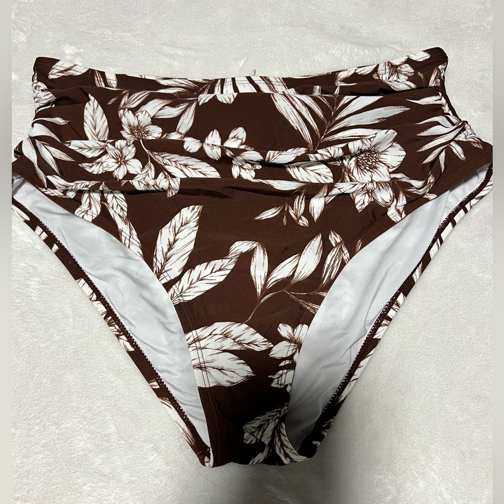 Cupshe Brown Floral High-Waisted Bikini Bottom